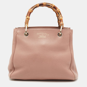 Gucci Old Rose Leather Bamboo Handle Tote