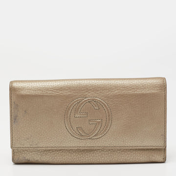 Gucci Metallic Beige Leather Soho Flap Continental Wallet