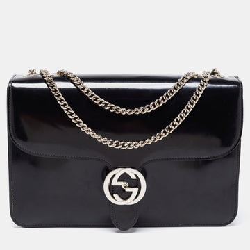 Gucci Black Leather GG Interlocking Shoulder Bag