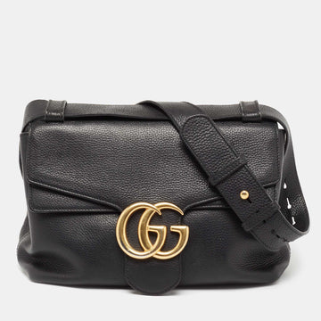 Gucci Black Leather Large GG Marmont Shoulder Bag