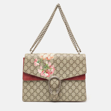 Gucci Rose Wood/Beige GG Supreme Blooms Canvas and Suede Medium Dionysus Shoulder Bag