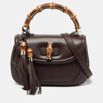 Gucci Brown Leather Bamboo Top Handle Bag