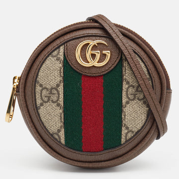 Gucci Beige/Brown GG Supreme Canvas And Leather Ophidia Round Coin Case