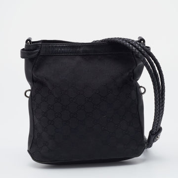 Gucci Black GG Canvas And Braided Leather Handle Shoulder Bag