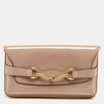 Gucci Beige Patent Leather Bright Bit Clutch