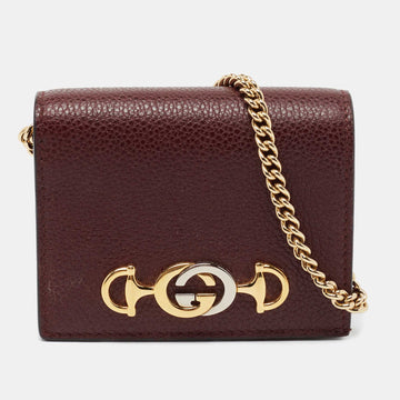 Gucci Burgundy Grainy Leather Zumi Chain Card Case