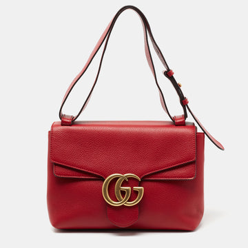 Gucci Red Leather GG Marmont Shoulder Bag