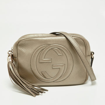 Gucci Metallic Beige Leather Small Soho Disco Shoulder Bag