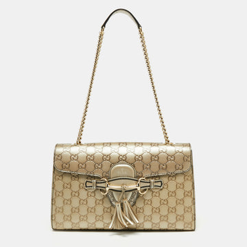 Gucci Metallic Beige Guccissima Leather Medium Emily Shoulder Bag