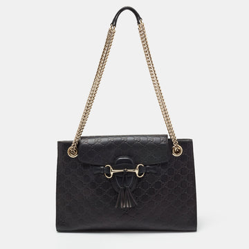 Gucci Black Guccissima Leather Large Emily Chain Shoulder Bag