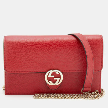 Gucci Red Leather Interlocking G Wallet On Chain