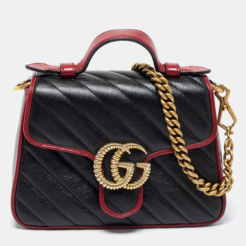 Gucci Black/Red Matelasse Leather Mini Marmont Top Handle Bag