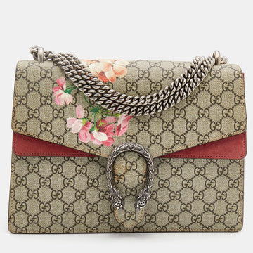 Gucci Beige/Maroon GG Supreme Canvas And Suede Medium Blooms Dionysus Shoulder Bag