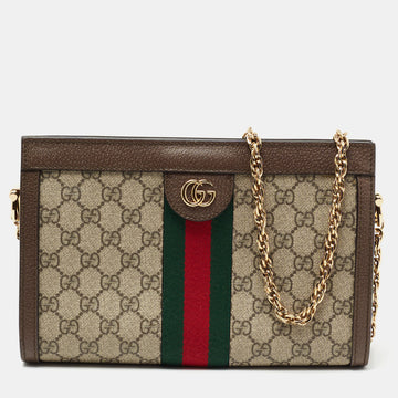 Gucci Beige/Ebony GG Supreme Canvas and Leather Small Ophidia Shoulder Bag