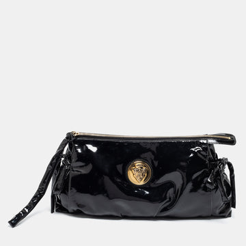 Gucci Black Patent Leather Large Hysteria Clutch