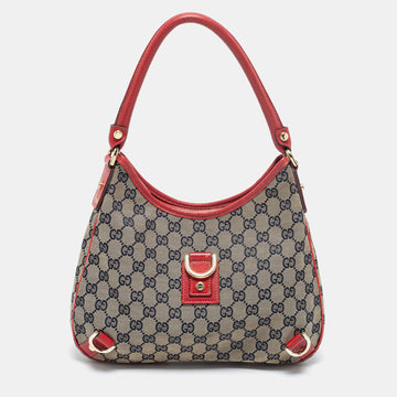 Gucci Beige/Red GG Canvas and Leather Small Abbey D Ring Hobo