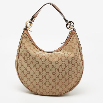 Gucci Beige/Metallic Bronze GG Canvas And Leather GG Twins Hobo