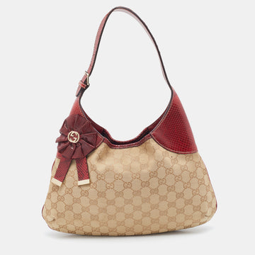 Gucci Beige/Burgundy GG Canvas And Leather Trophy Hobo