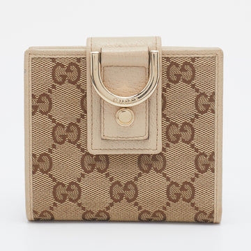 Gucci Beige/Brown GG Canvas And Leather Abbey D-Ring Compact Wallet