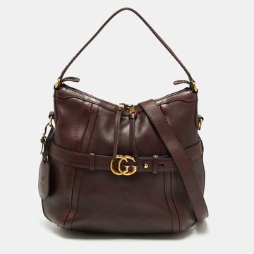 Gucci Dark Burgundy Leather Medium Double G Running Hobo