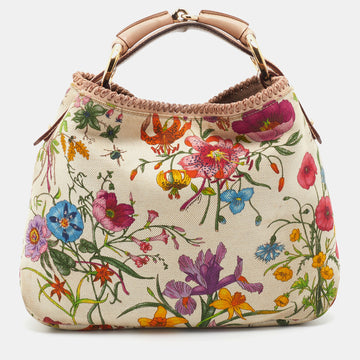 Gucci Multicolor Floral Print Canvas and Leather Small Horsebit Hobo