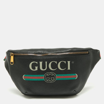 Gucci Black Pebbled Leather Small Logo Web Belt Bag