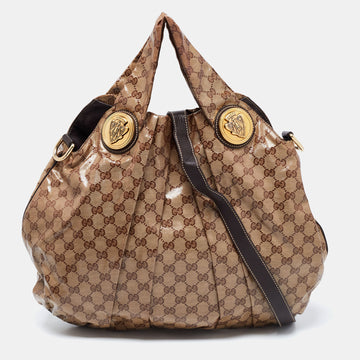 Gucci Beige/Brown GG Crystal Canvas Large Hysteria Hobo