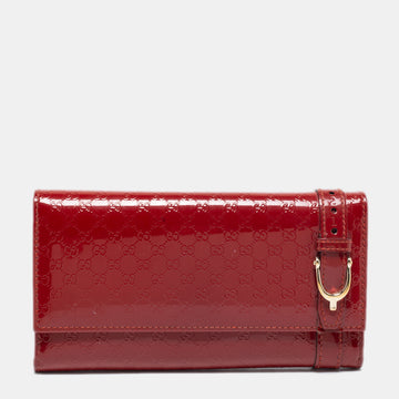 Gucci Red Microguccisma Patent Leather Nice Continental Wallet