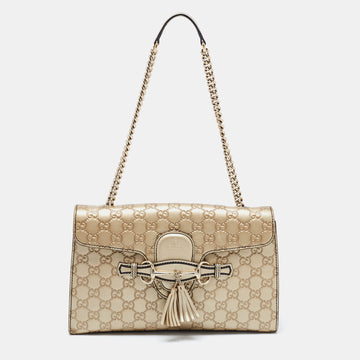 Gucci Gold Guccissima Leather Medium Emily Chain Shoulder Bag