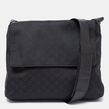 Gucci Black GG Nylon Messenger Bag