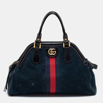 Gucci Dark Blue/Black Suede And Patent Leather Re(Belle) Satchel