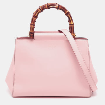 Gucci Pink Leather Small Nymphaea Bamboo Tote