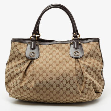 Gucci Beige/Brown GG Canvas and Leather Studded Scarlett Tote