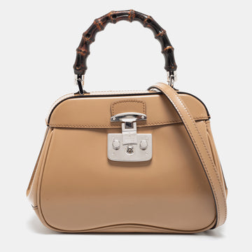 Gucci Beige Glossy Leather Mini Lady Lock Bamboo Top Handle Bag