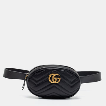 Gucci Black Matelasse  Leather GG Marmont Belt Bag