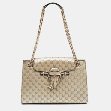 Gucci Metallic Grey Guccissima  Leather Emily Shoulder Bag