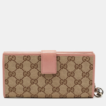 Gucci Beige/Brown GG Canvas And Leather Interlocking G Long Wallet