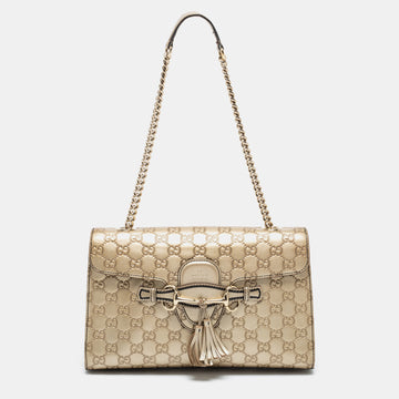 Gucci Metallic Gold Leather Guccissima Medium Emily Shoulder Bag