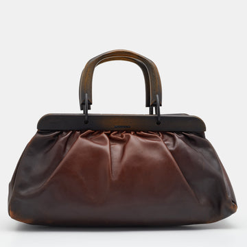 Gucci Ombre Brown Leather Wood Handle Doctor Bag