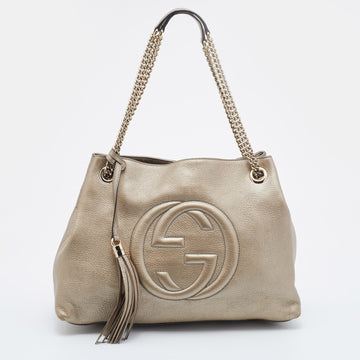 Gucci Light Gold Pebbled Leather Medium Soho Chain Tote