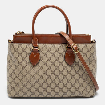 Gucci Beige GG Supreme Leather Small Top Zip Tote