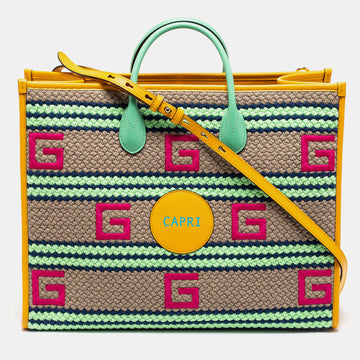 Gucci Multicolor Woven Fabric and Leather Capri Striped Tote