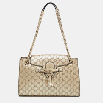 Gucci Metallic Beige Guccissima Leather Large Emily Chain Shoulder Bag