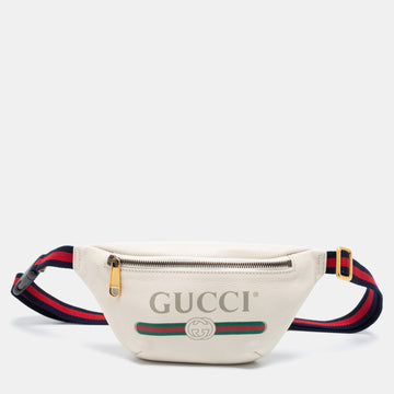 Gucci Off White Leather Logo Web Belt Bag