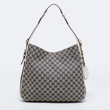 Gucci Blue/White GG Canvas And Leather Heritage Medium Shoulder Bag