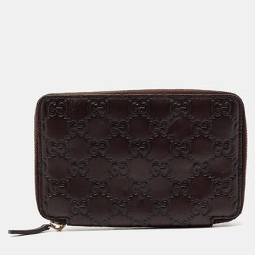 Gucci Dark Brown Guccissima Leather Zip Around Wallet