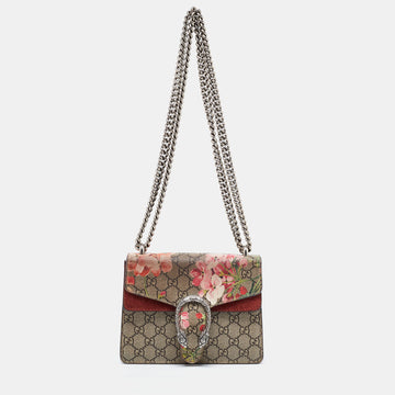 Gucci Burgundy/Beige GG Supreme Canvas and Suede Dionysus Blooms Shoulder Bag