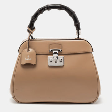 Gucci Beige Leather Lady Lock Bamboo Top Handle Bag