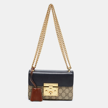 Gucci Beige/Leather GG Coated Canvas Padlock Shoulder Bag