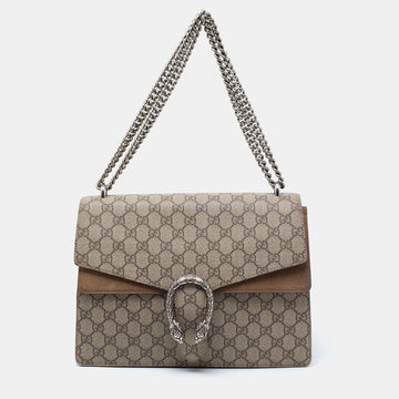 Gucci Beige GG Supreme Canvas and Suede Medium Dionysus Shoulder Bag